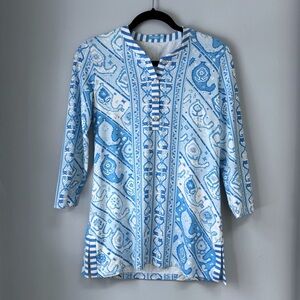 J. McLaughlin Small Catalina Cloth Biscayne Tunic Blue Paisley Travel Stretch